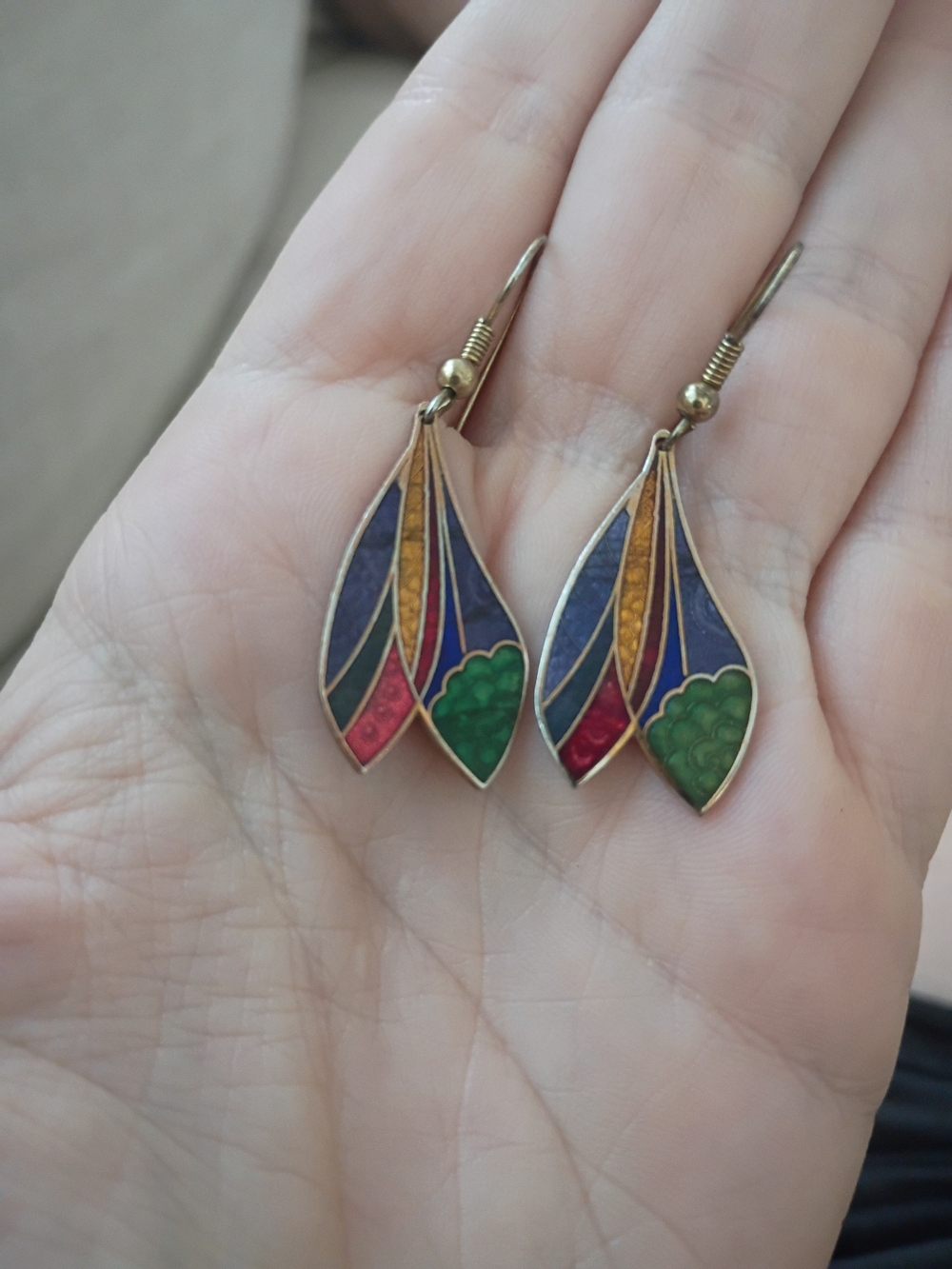 Multicolor Vintage Cloissonet Wing Dangle Earrings
